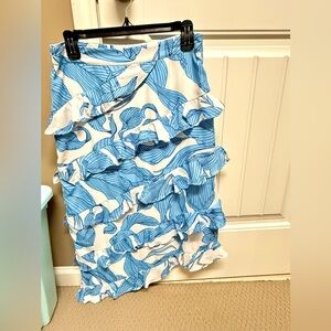 Floral Blue and White Ruffle Skirt NWOT